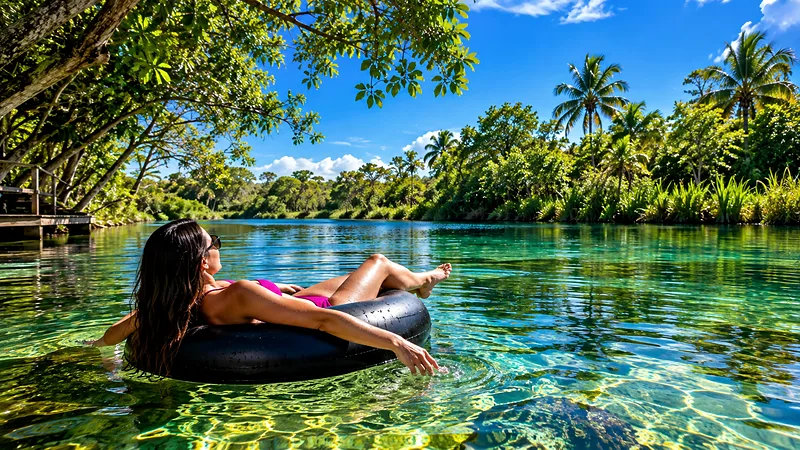 Flutuação em boia no Rio Formiga, na Cardosa