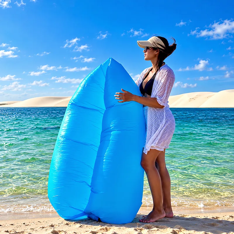Visitante relaxando com flutuador em lagoa cristalina